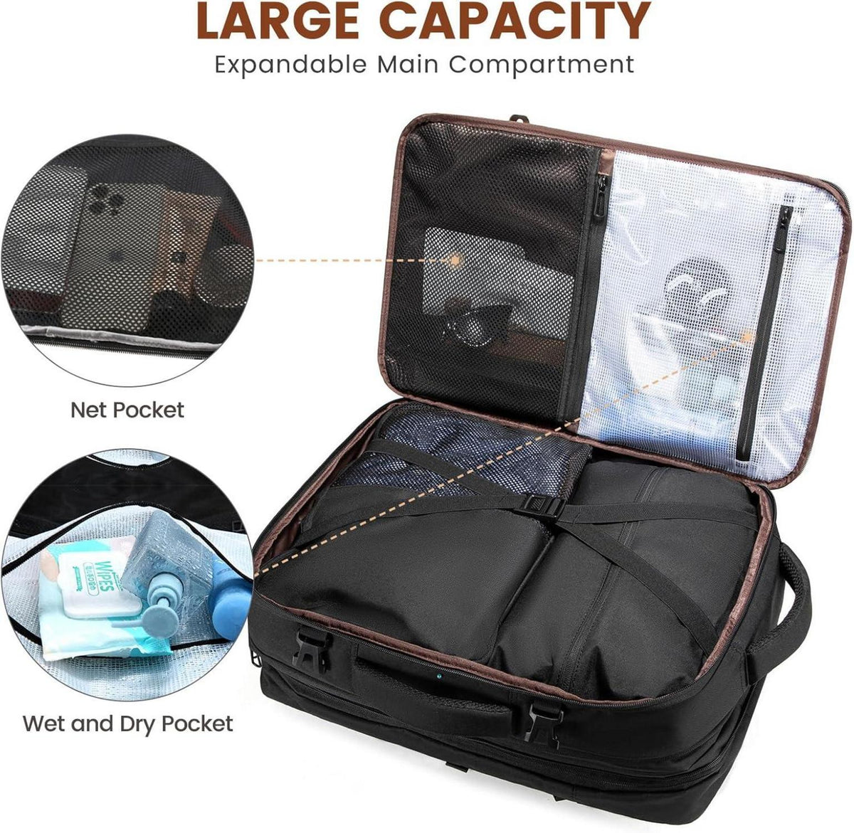 LOVEVOOK Business Travel Laptop Rucksack Handgepäck Flugzeug 17 Zoll Schwarz