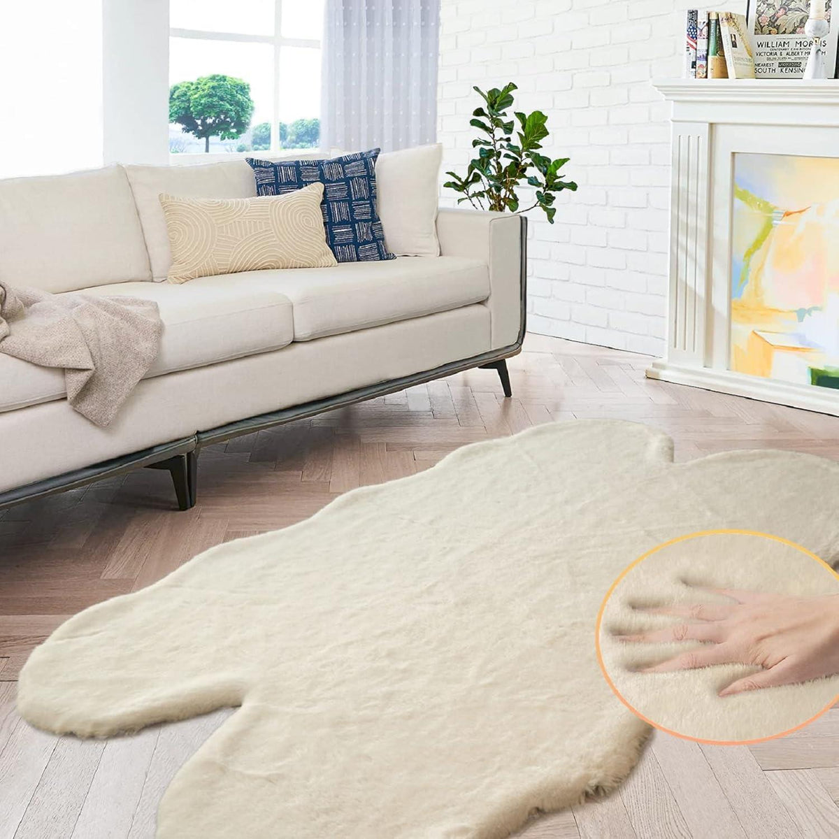 Flauschiger Fellteppich Beige 120x180 cm - Weicher Wohnzimmer Teppich
