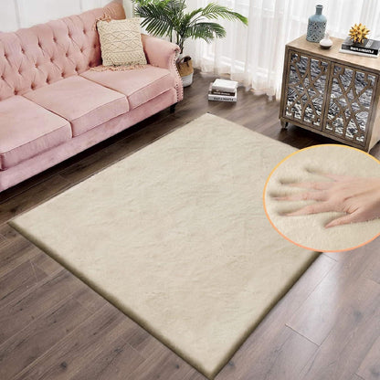 Flauschiger Teppich Wohnzimmer Beige 150x240 cm – Waschbar & Weich