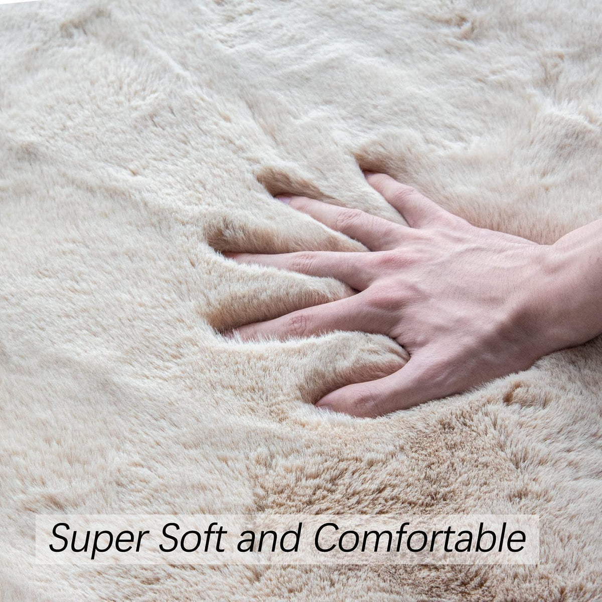 Flauschiger Fellteppich 240x300 cm – Beige Wohnzimmer Teppich