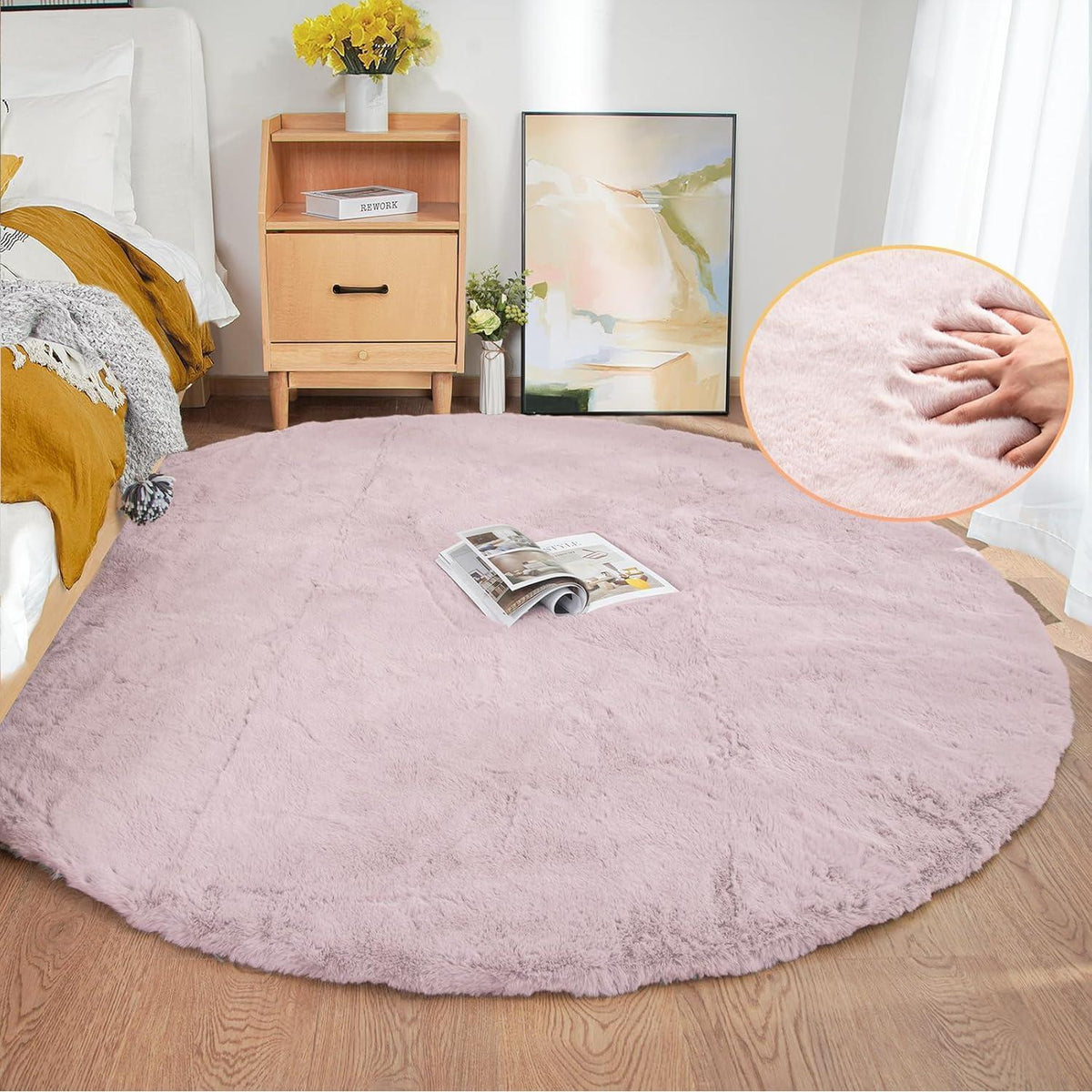 Runder Fellteppich Rosa 180 cm – Flauschiger Teppich für Schlafzimmer