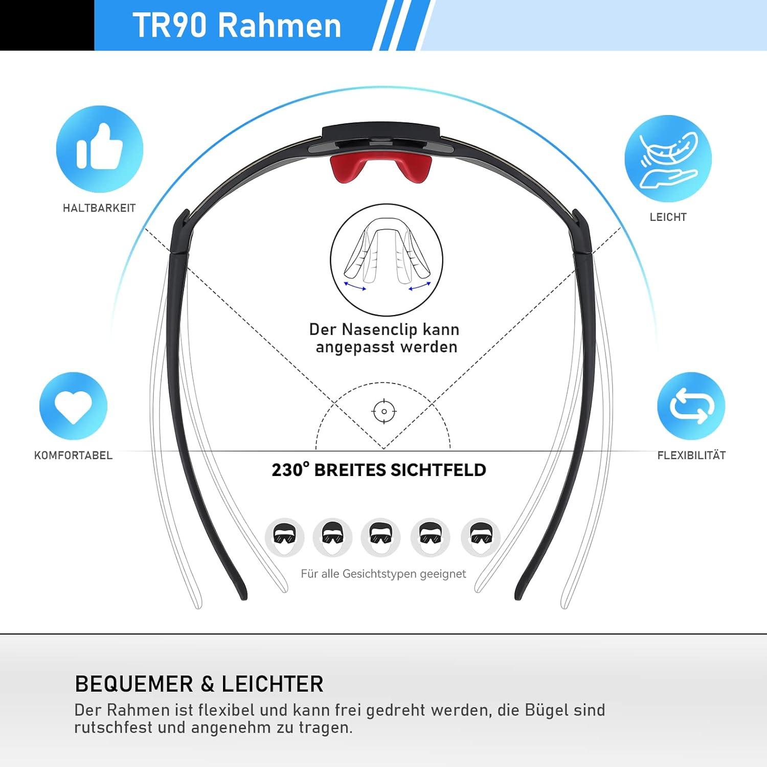 Sportbrille Polarisiert Radsportbrille UV400 Herren Damen für Fahrrad MTB Ski