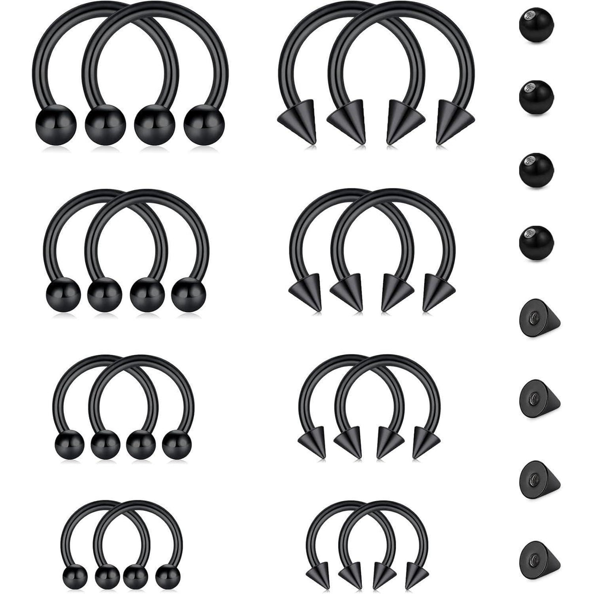 Hufeisen Nasenring Piercing Set 24tlg. Silber Schwarz Rosegold 16G