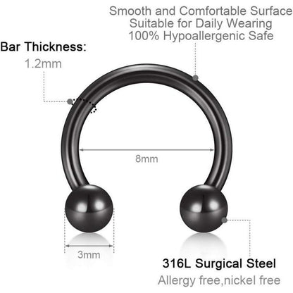 Hufeisen Nasenring Piercing Set 24tlg. Silber Schwarz Rosegold 16G