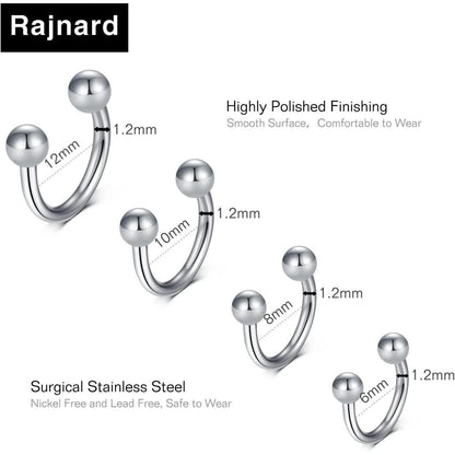 Hufeisen Nasenring Piercing Set 24tlg. Silber, Schwarz, Roségold 16G