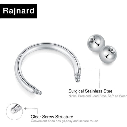 Hufeisen Nasenring Piercing Set 24tlg. Silber, Schwarz, Roségold 16G