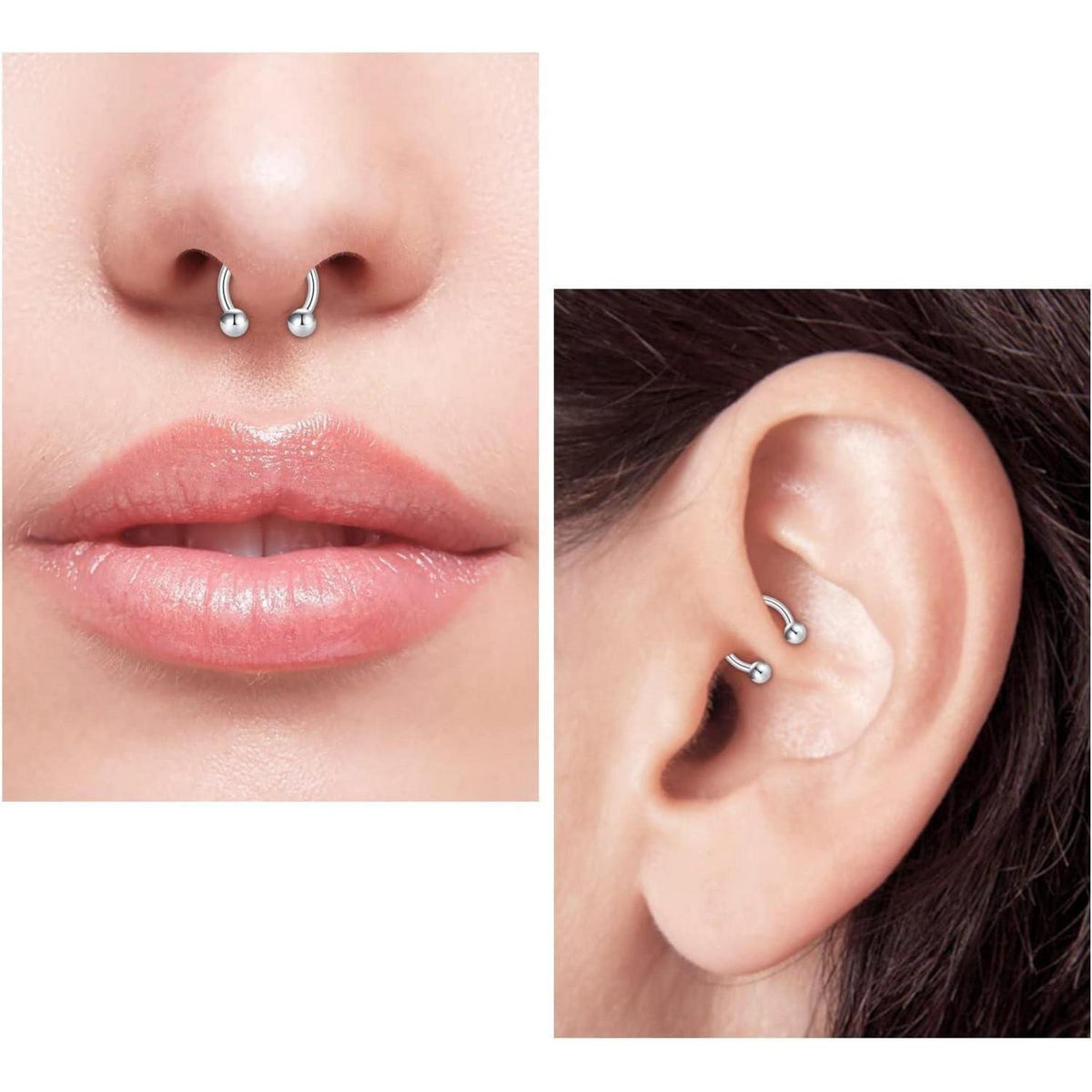 Hufeisen Nasenring Piercing Set 24tlg. Silber, Schwarz, Roségold 16G