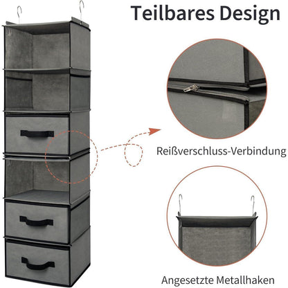Hängeorganizer mit Schubladen, Grau, Teilbar
