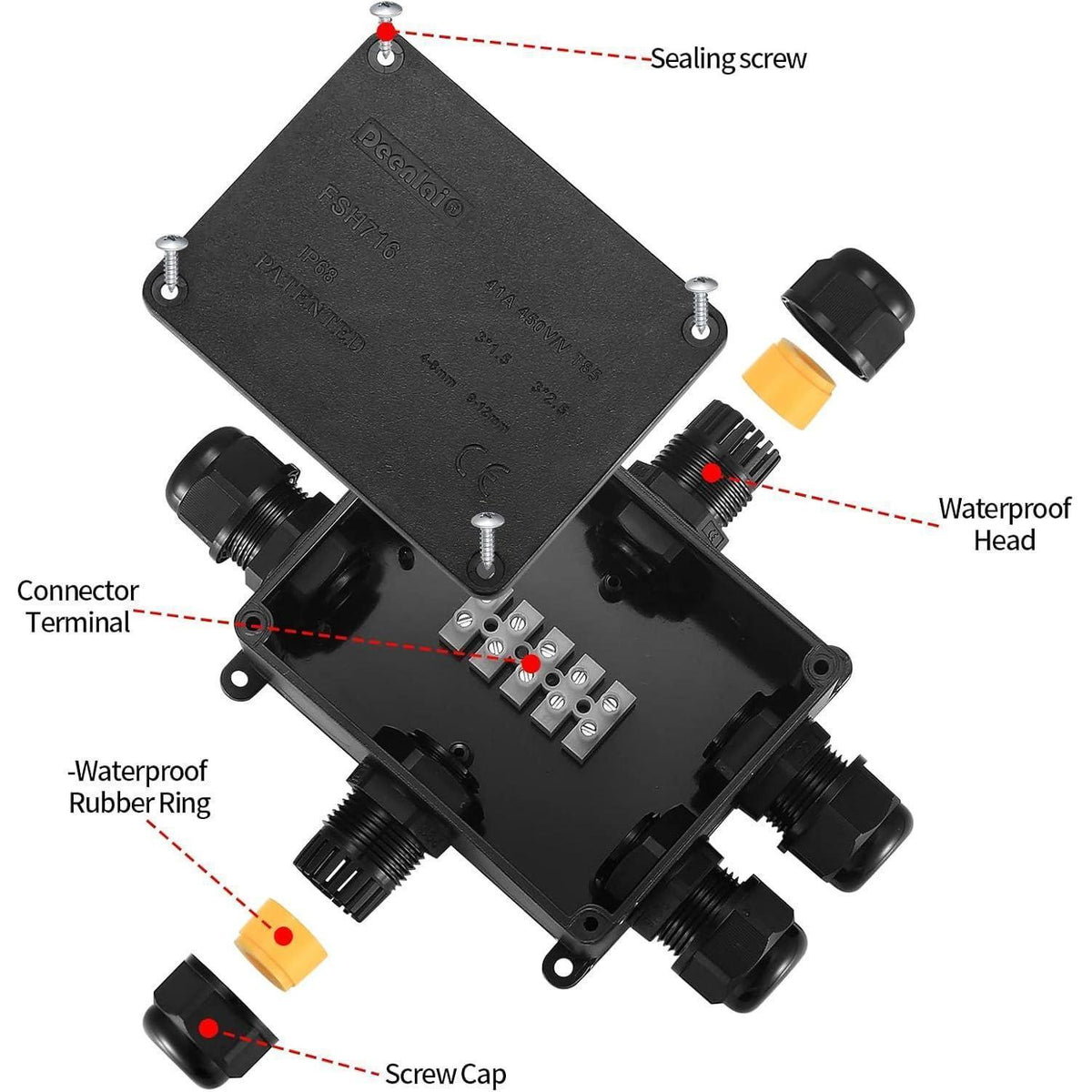 IP68 Wasserdichte Abzweigdose 6 Wege für Ø4-14mm Kabel