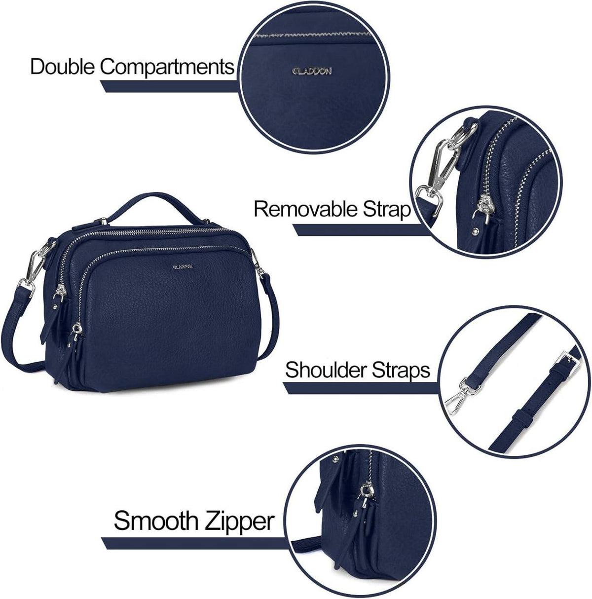Gladdon Umhängetasche Damen Leder Crossbody Handtasche Navy