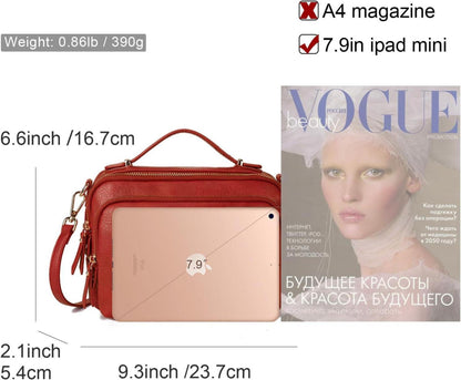 Damen Umhängetasche Rot Leder Handtasche Crossbody