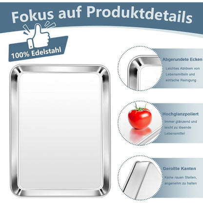 Edelstahl Backblech Set 2er - Mini Kuchenblech für Backen & Servieren