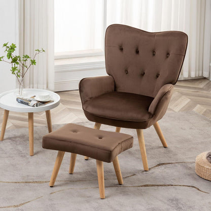 Ohrensessel mit Hocker – Bequemer Samt Relaxsessel Braun