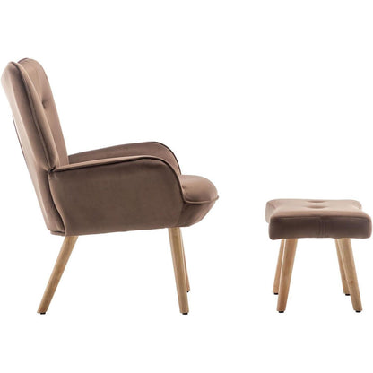 Ohrensessel mit Hocker – Bequemer Samt Relaxsessel Braun