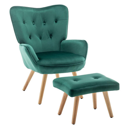 Ohrensessel mit Hocker, Grün – Bequemer Samt Relaxsessel
