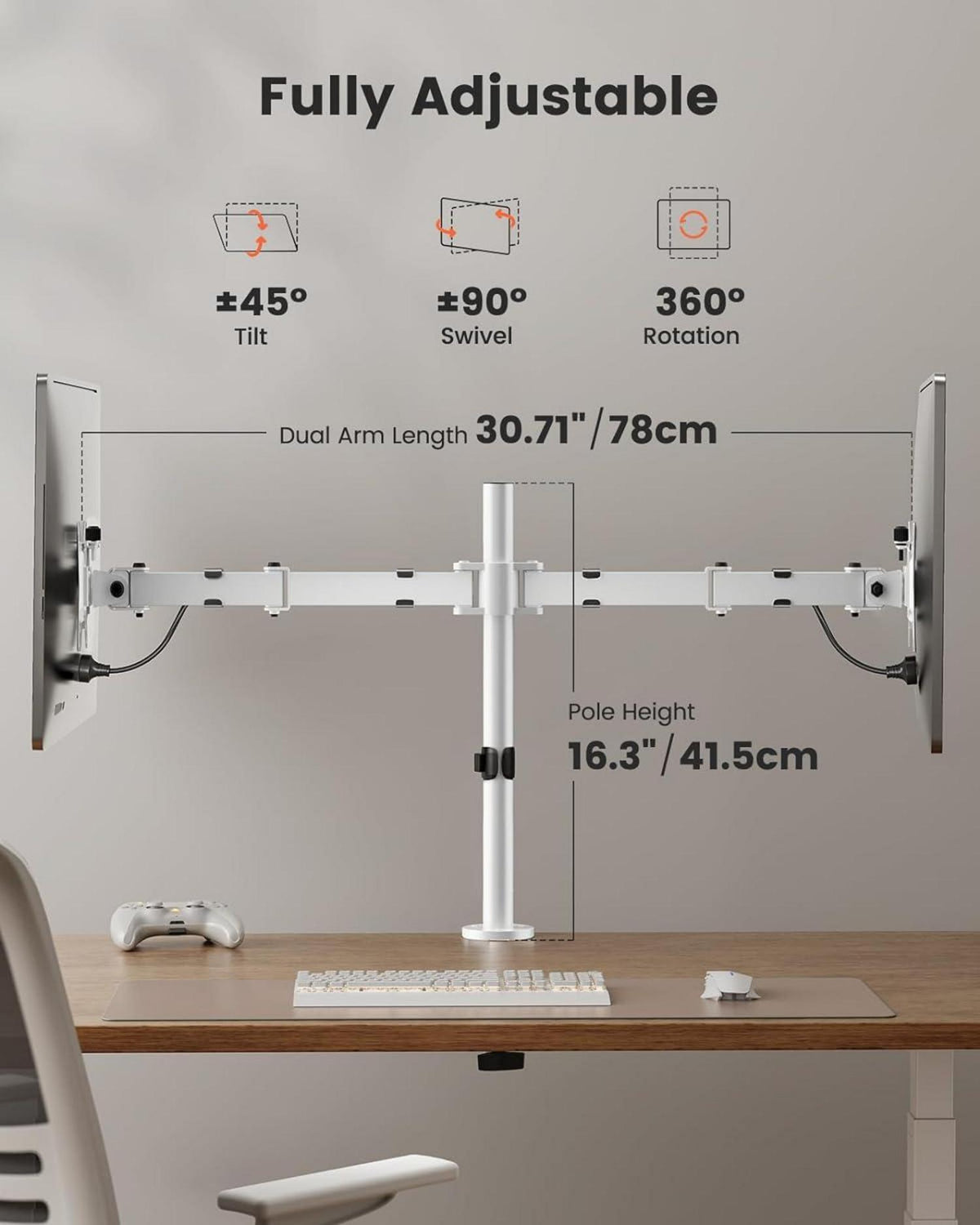 ErGear Monitor Halterung 2 Monitore | Neigbar Schwenkbar Drehungbar | VESA 75/100 | 8 kg