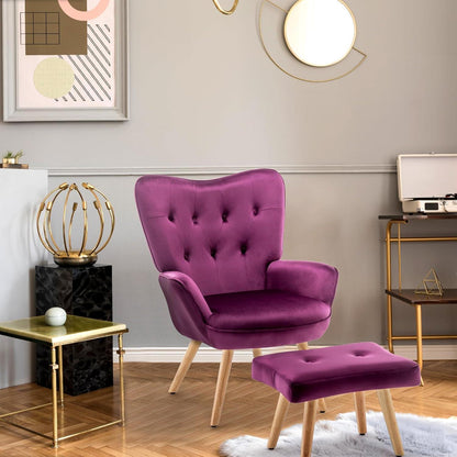 Lila Ohrensessel mit Hocker – Samt Relaxsessel für Wohnzimmer