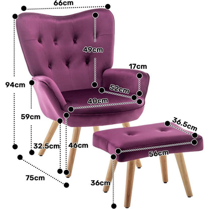 Lila Ohrensessel mit Hocker – Samt Relaxsessel für Wohnzimmer