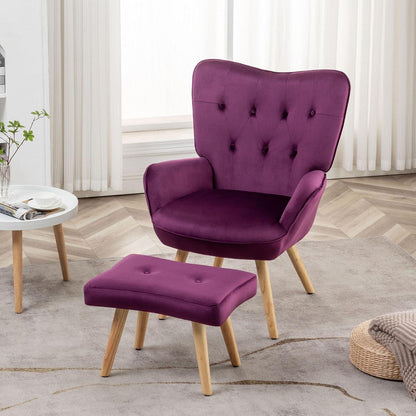 Lila Ohrensessel mit Hocker – Samt Relaxsessel für Wohnzimmer