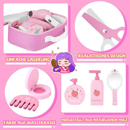 GAGAKU Holz Kinderschminke Set Mädchen 16-teiliges Friseur