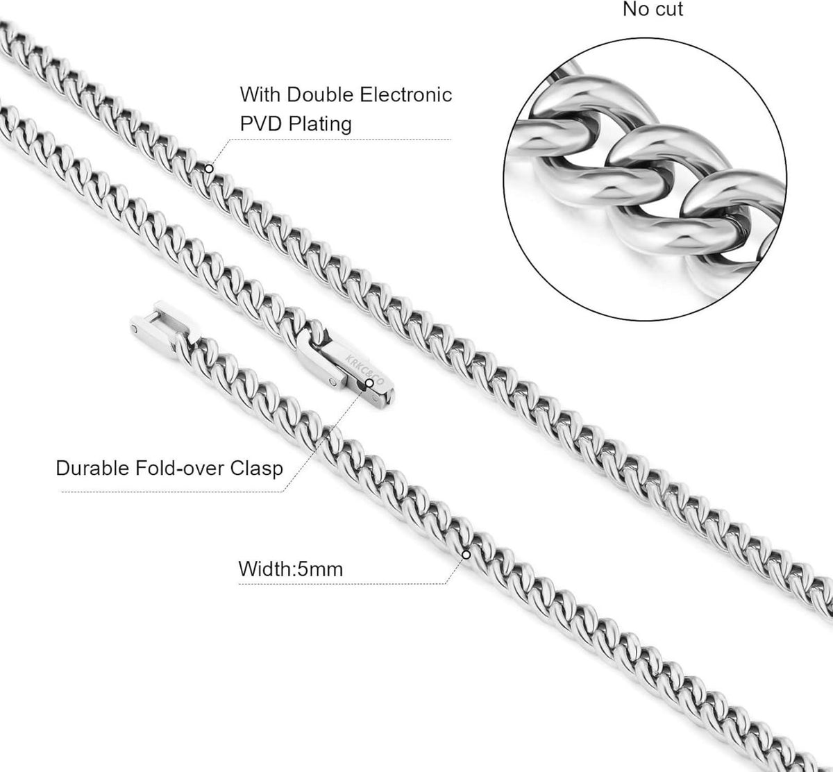 KRKC&CO Panzerkette Herren 18K Gold Cuban Link 5mm Silber