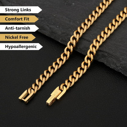 Edelstahl Panzerkette Herren 5mm 18K Gold Vergoldet Cuban Link Kette 45.7cm