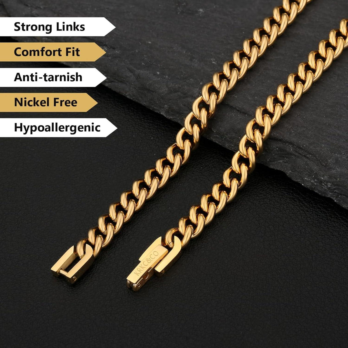 Herren Panzerkette Edelstahl 18K Gold Vergoldet 5mm 40.6cm Gold Cuban Link Chain