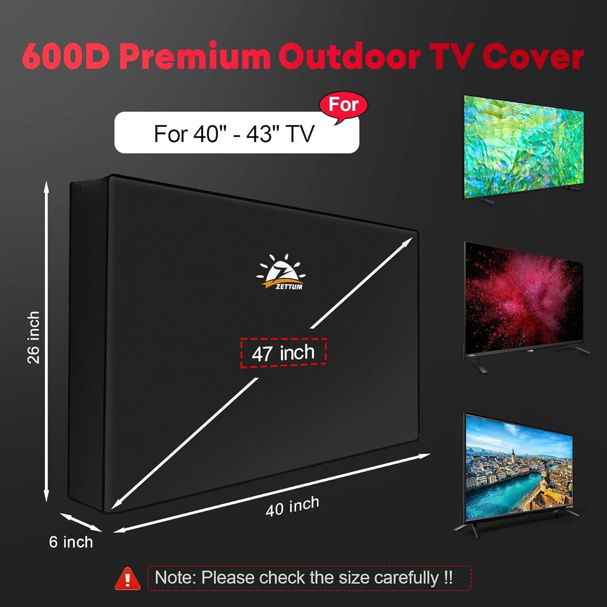 Zettum TV Abdeckung 40-43 Zoll Wasserdicht Schwarz