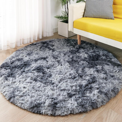 ROHATIM Plüsch Teppich Rund für Schlafzimmer und Wohnzimmer - Weicher und Flauschiger Kinderteppich in Dunkelgrau Ø 120 cm