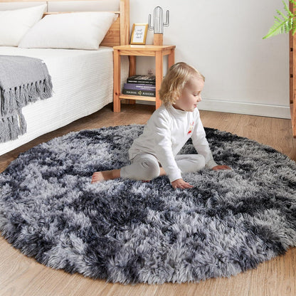 Weicher Flauschiger Runder Plüschteppich fürs Wohnzimmer 150cm Grau