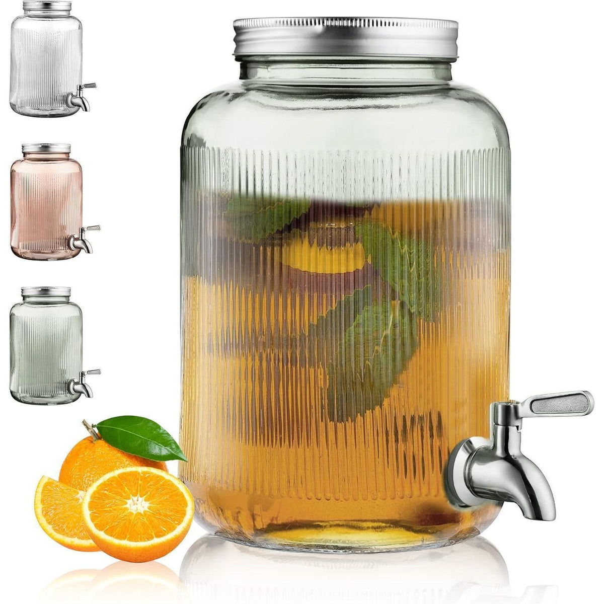 Getränkespender Glas 4L mit Edelstahlhahn, grün