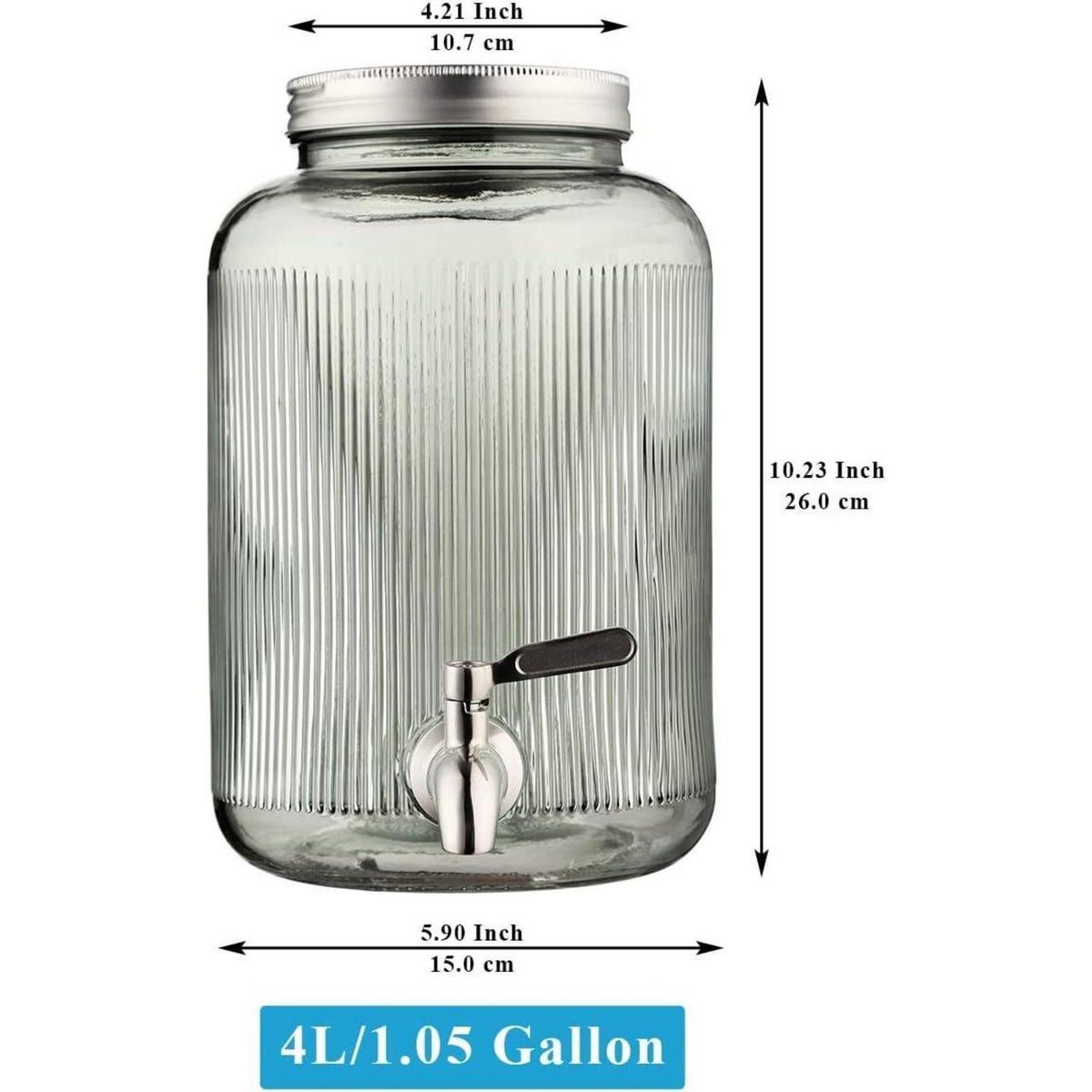 Getränkespender Glas 4L mit Edelstahlhahn, grün