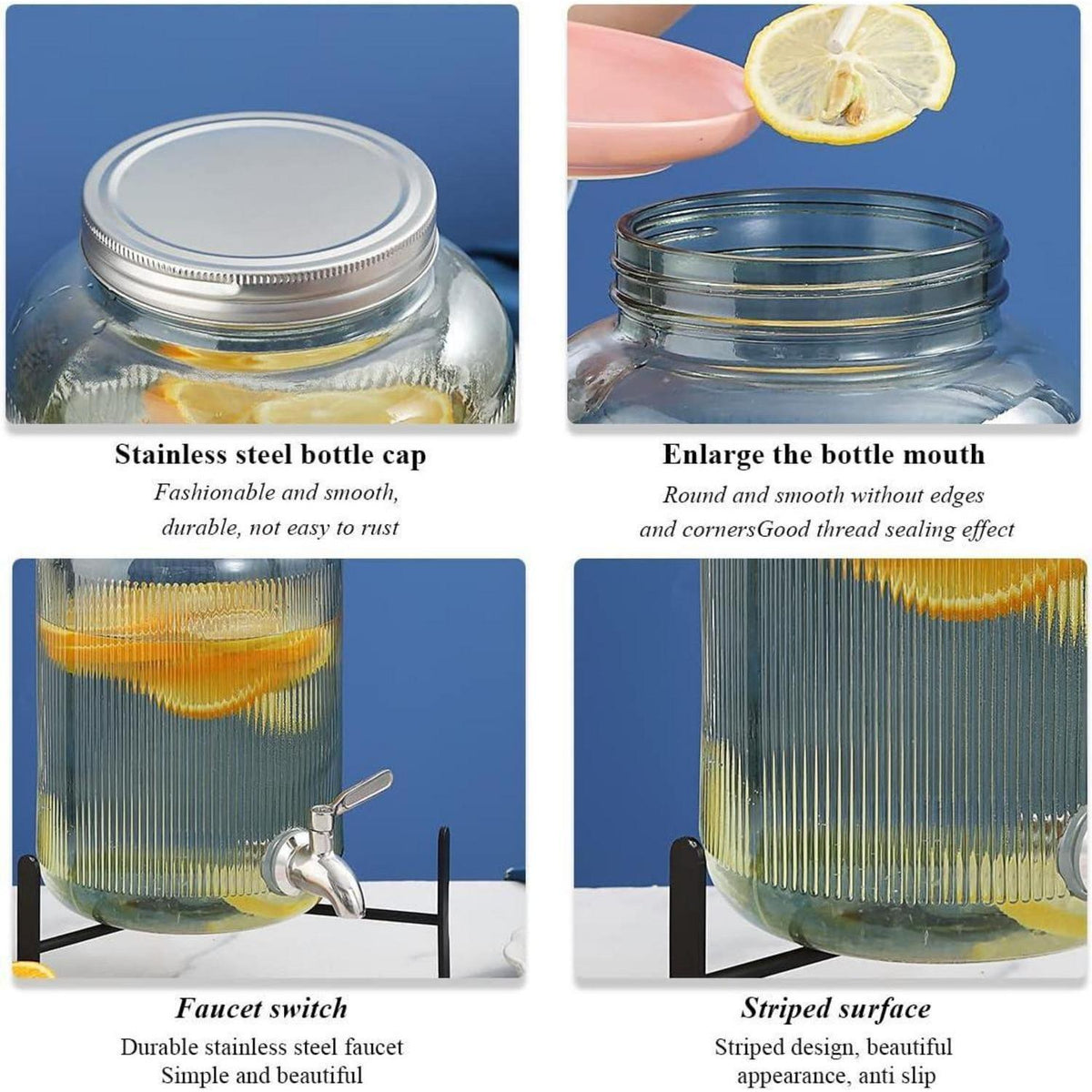 Getränkespender Glas 4L mit Edelstahlhahn, grün