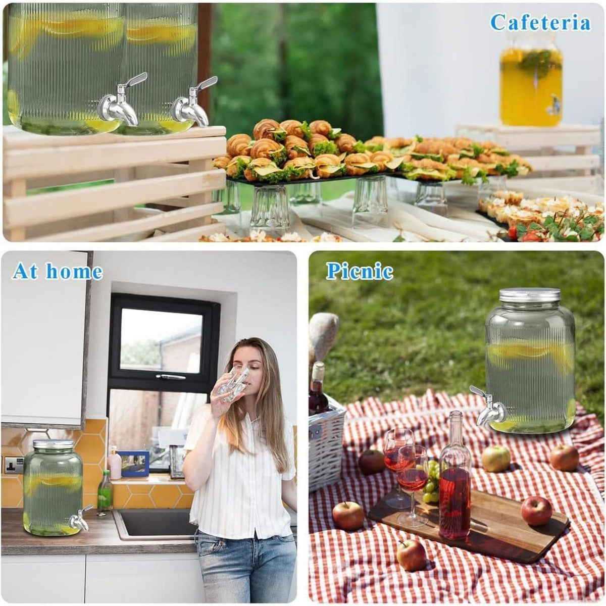 Getränkespender Glas 4L mit Edelstahlhahn, grün