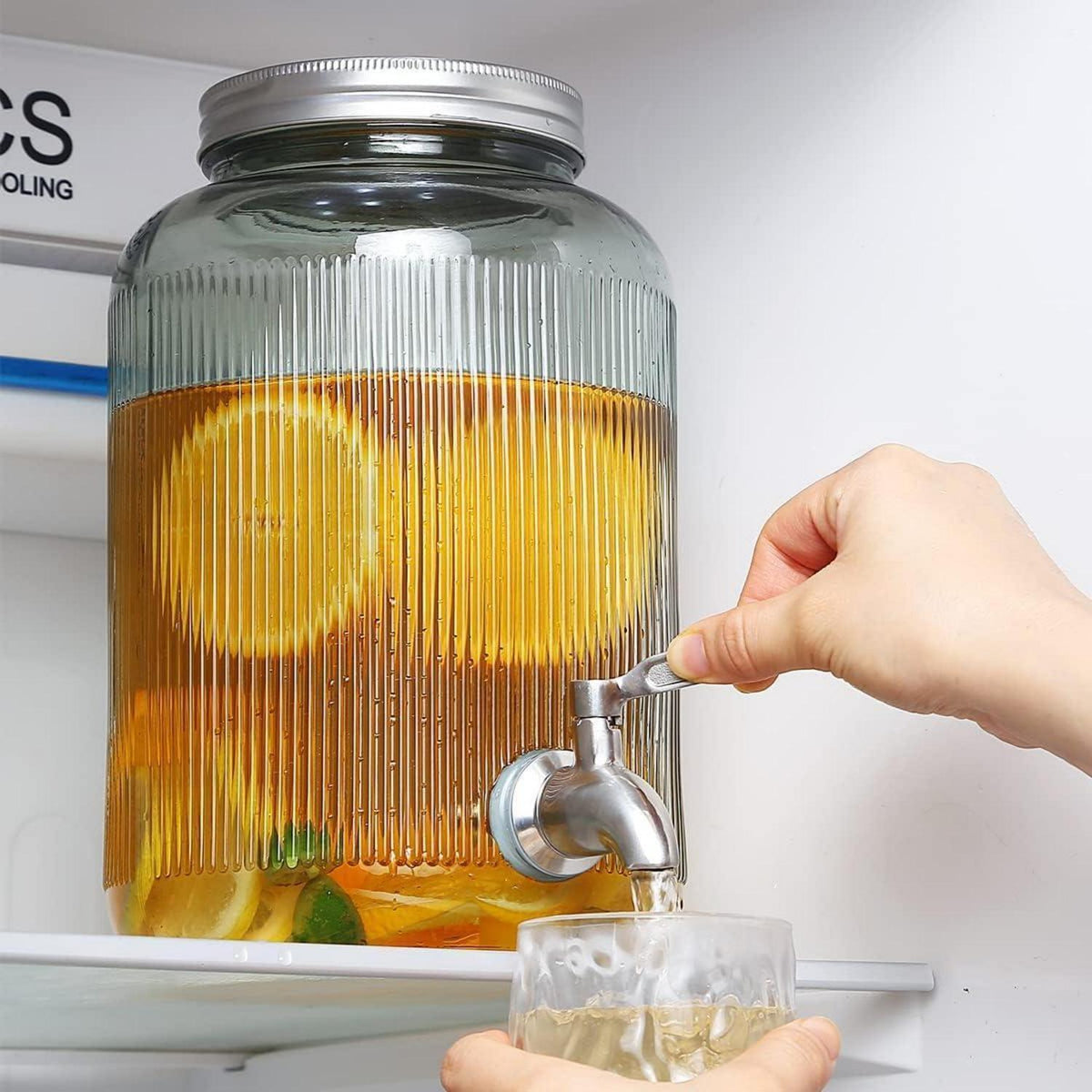 Getränkespender Glas 4L mit Edelstahlhahn, grün