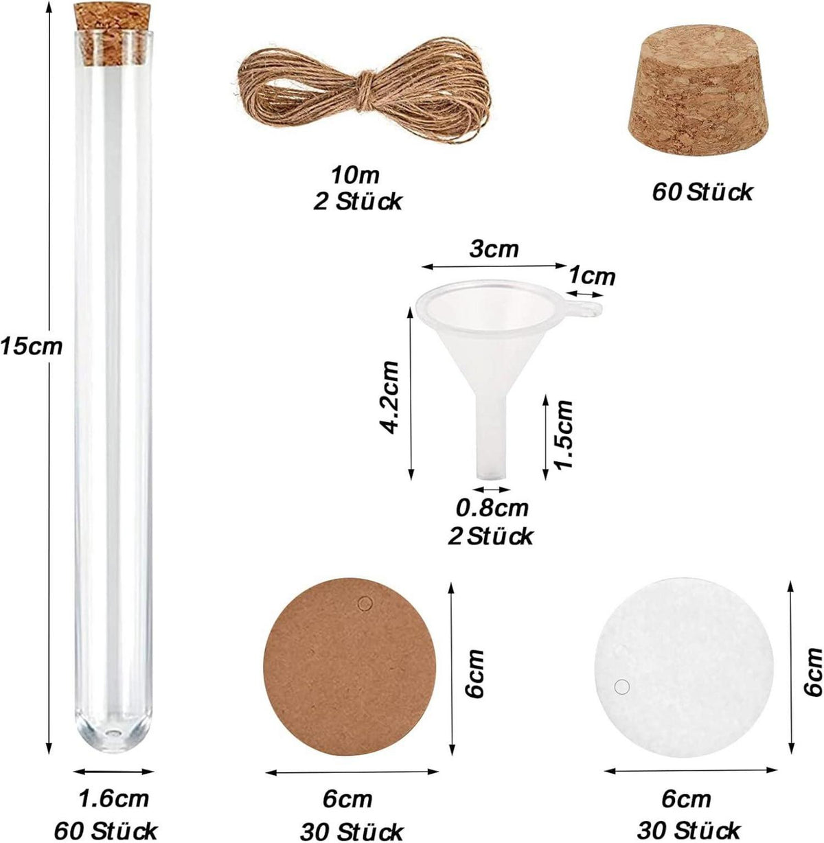 60 Stück Reagenzgläser Kunststoff 20ml mit Korken und