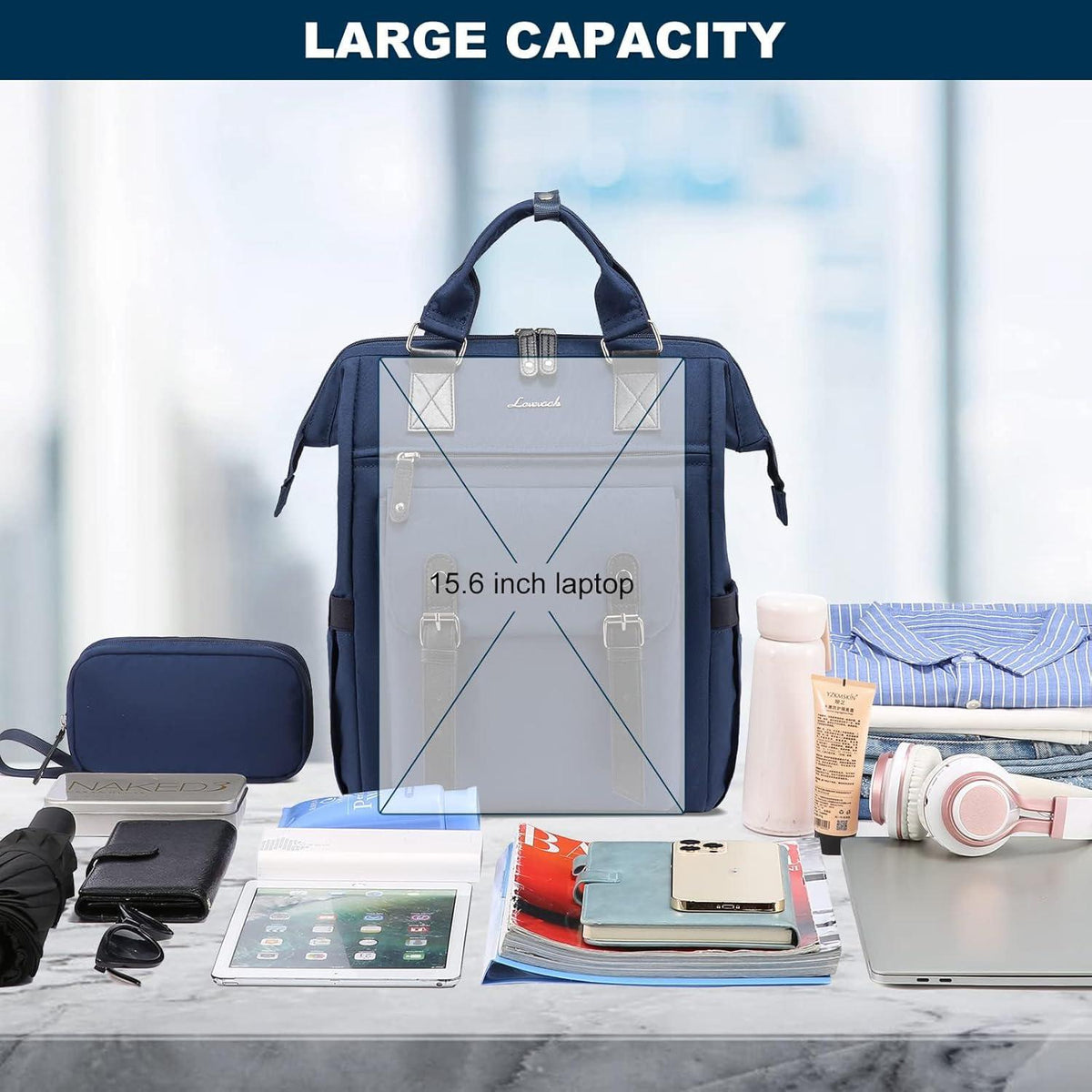 LOVEVOOK Damenrucksack 17 Zoll Wasserdicht mit Laptopfach - Großer Schulrucksack für Schule Uni Arbeit und Reise