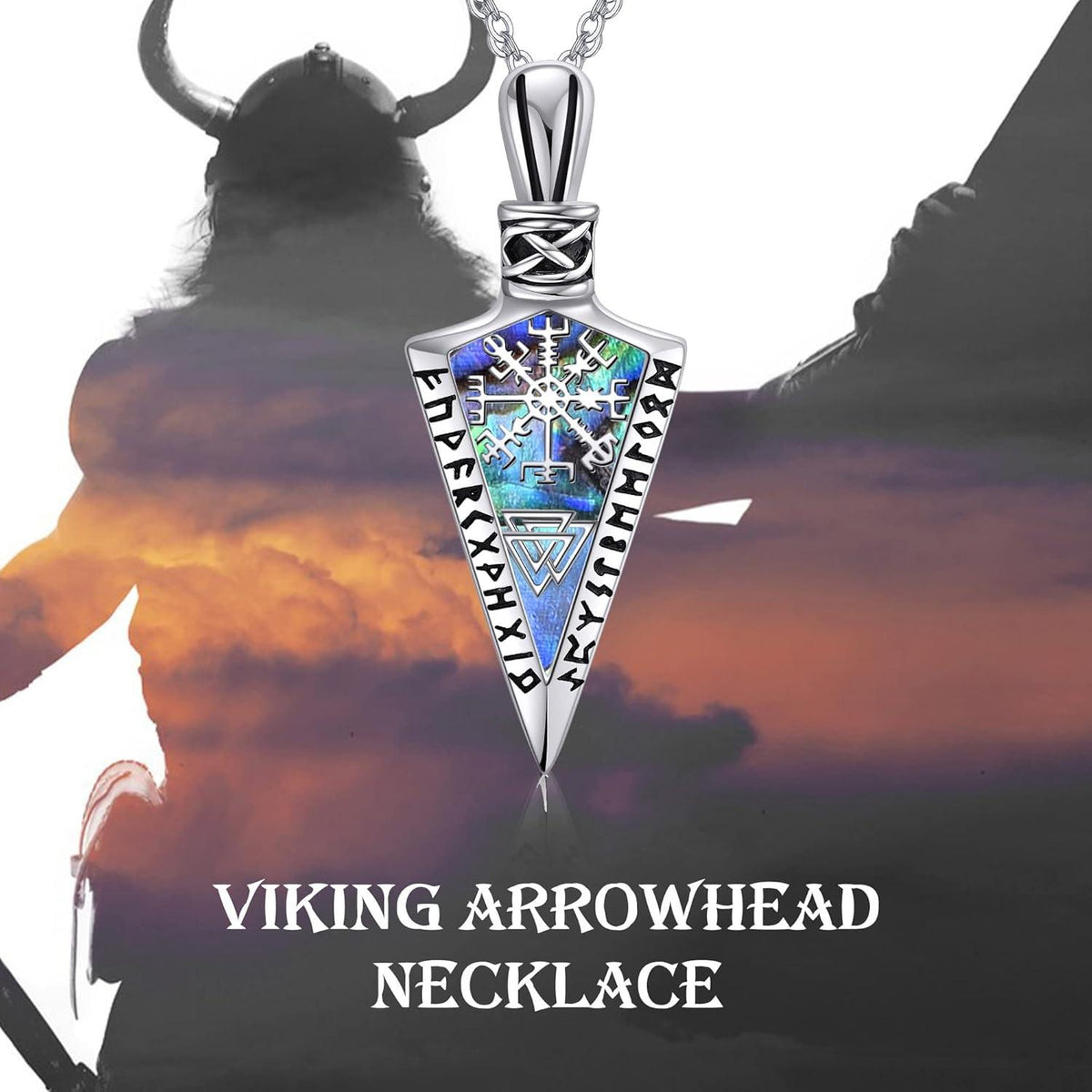 Wikinger Kompass Halskette aus 925 Sterling Silber Gungnir Anhänger