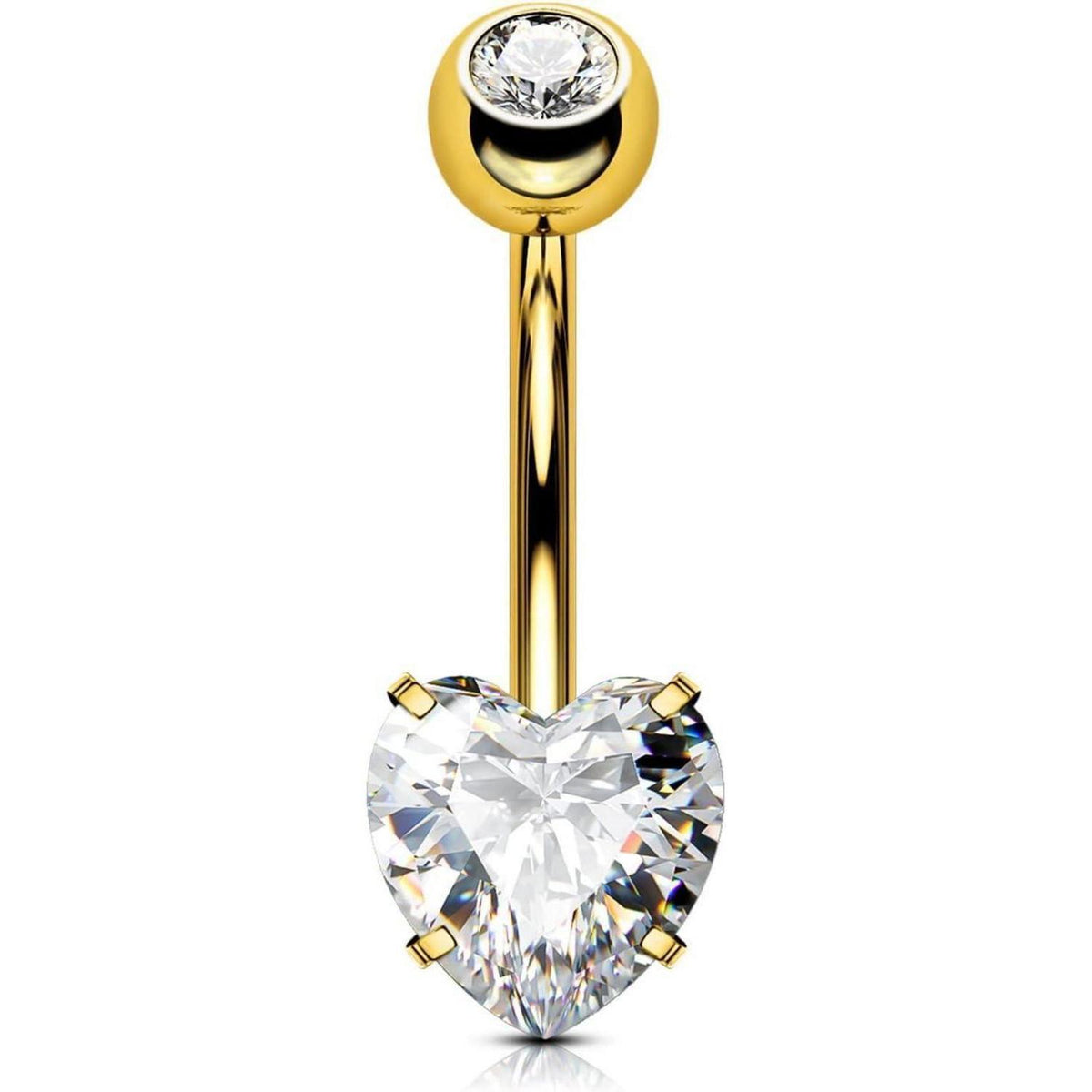 Bauchnabelpiercing Titan Herz mit Zirkonia, 14G 8mm Gold