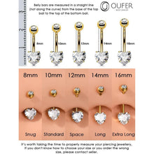Bauchnabelpiercing Titan Herz mit Zirkonia, 14G 8mm Gold