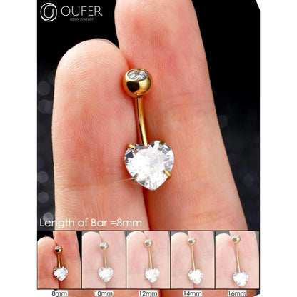 Bauchnabelpiercing Titan Herz mit Zirkonia, 14G 8mm Gold