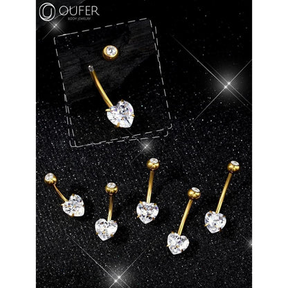 Bauchnabelpiercing Titan Herz mit Zirkonia, 14G 8mm Gold