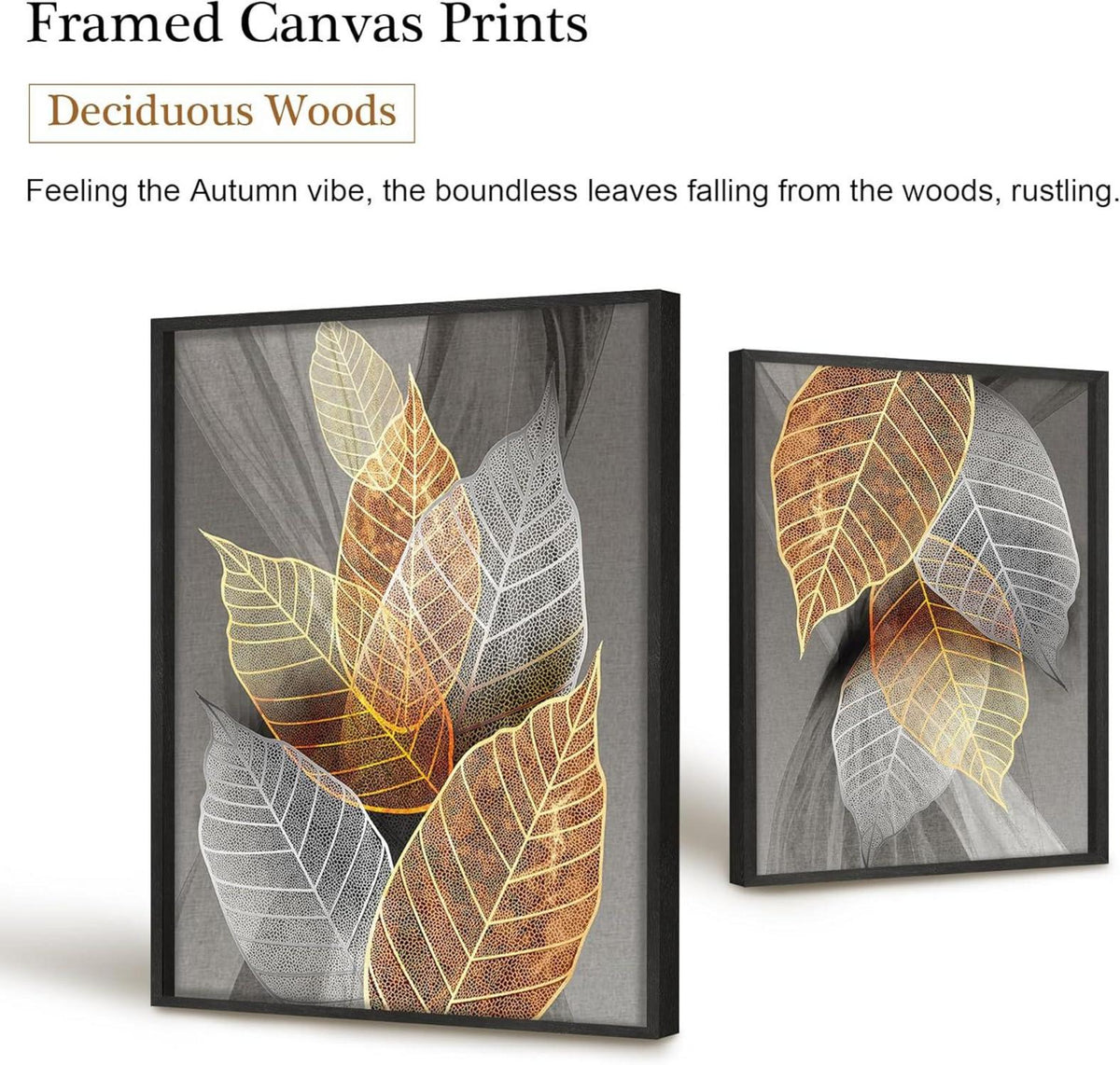Moderne Blätter Bilder mit Rahmen Schwarz-Gold Natur 3er Set