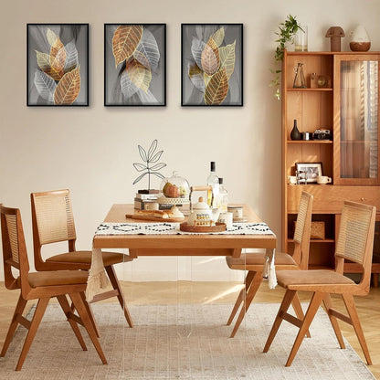 Blätter Bilder Rahmen Schwarz Golden Natur Wandbild 30x40cm 3er Set