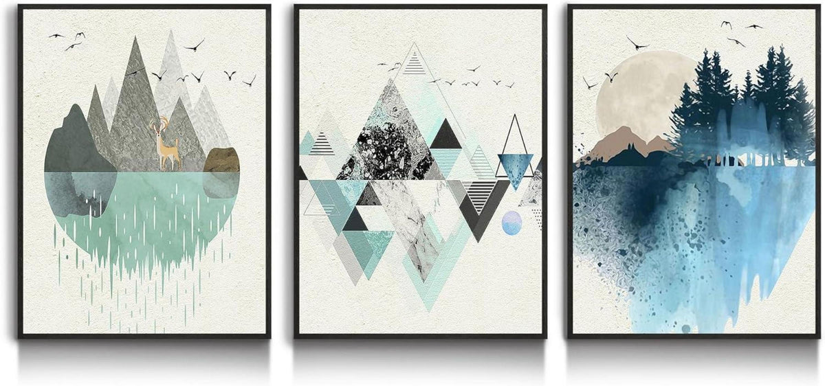 Abstrakte Bilder Mit Rahmen Schwarz Grün Blau Geometrische Berg