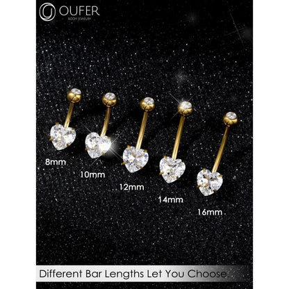 Bauchnabelpiercing Titan Herz mit Zirkonia, 14mm, 1.6mm