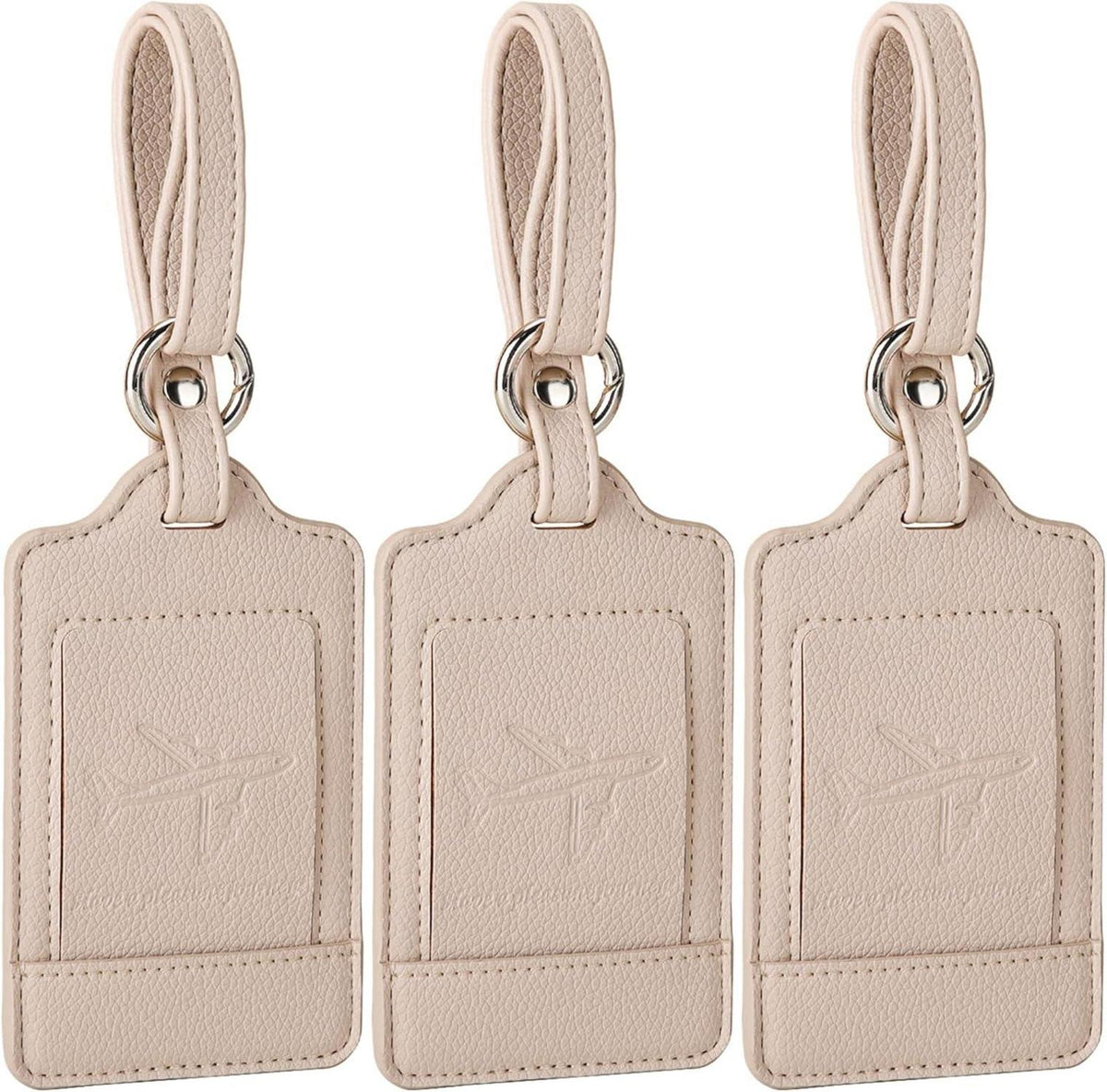 3er Set PU Leder Kofferanhänger mit Adressschild Beige