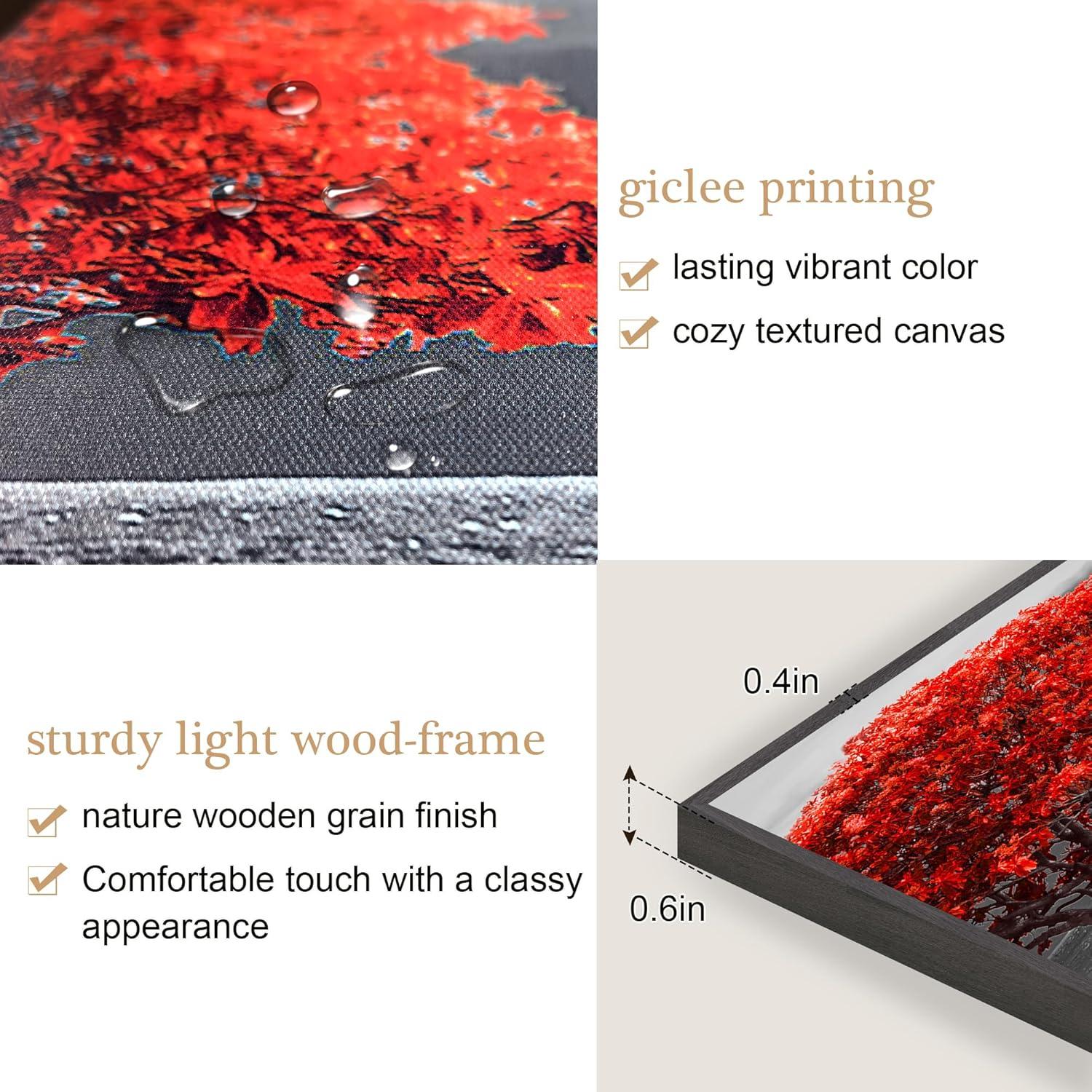 Moderne Rote Baum Leinwandbild Mit Schwarzem Rahmen 50x100cm