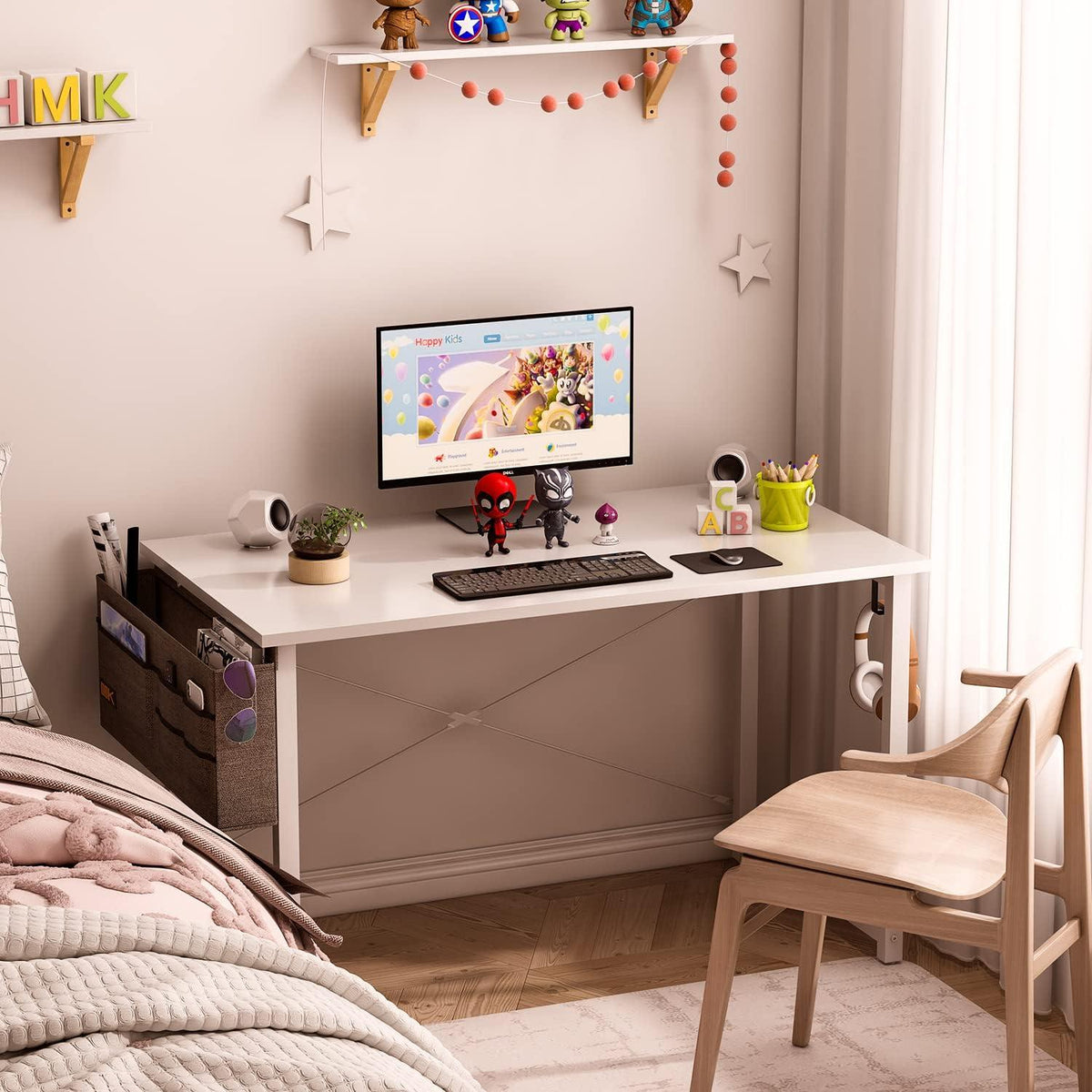 ODK Schreibtisch Weiß 120x50x74cm Bürotisch mit Aufbewahrungstasche