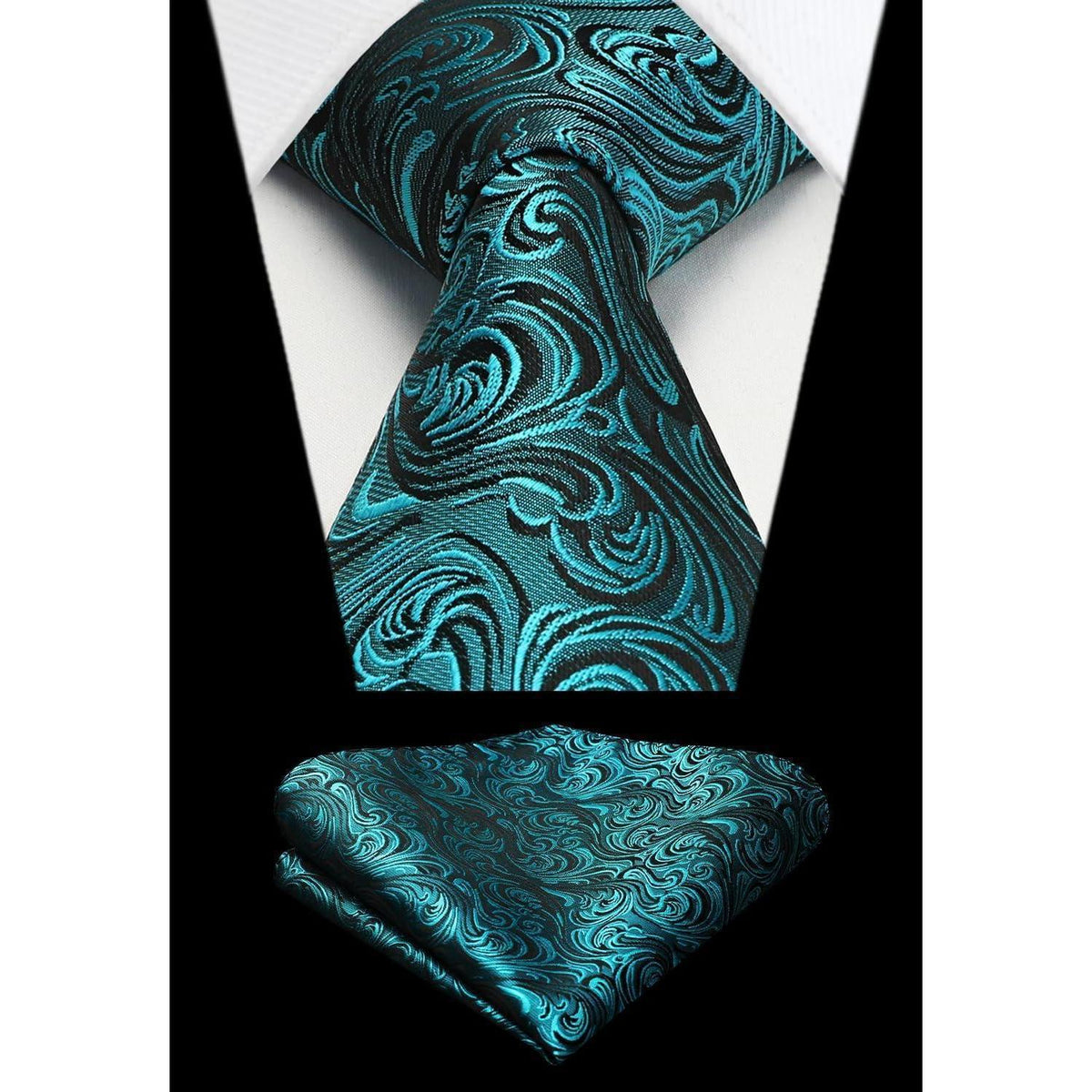 Herren Krawatte & Einstecktuch Set Paisley Seide Teal